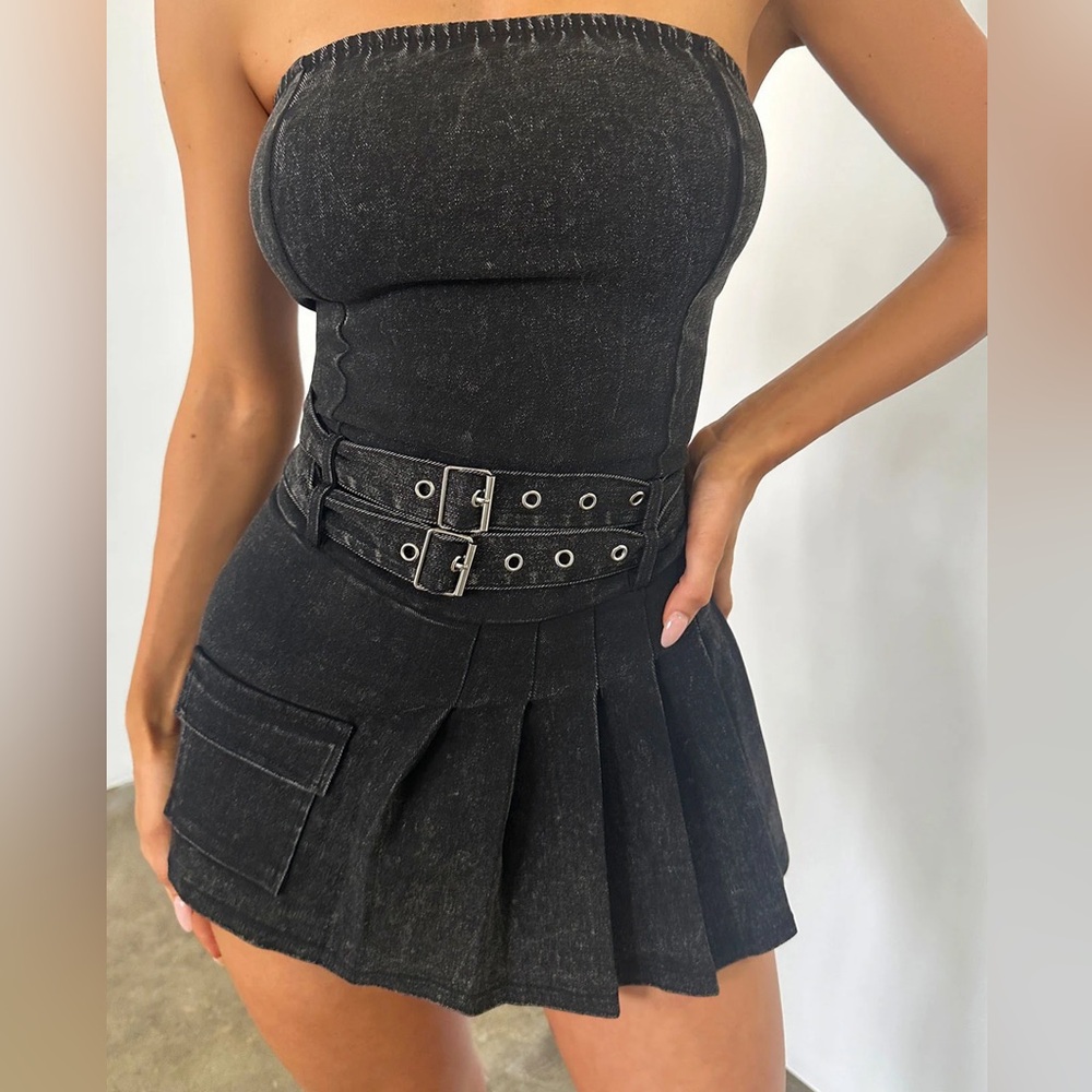 Black denim romper
